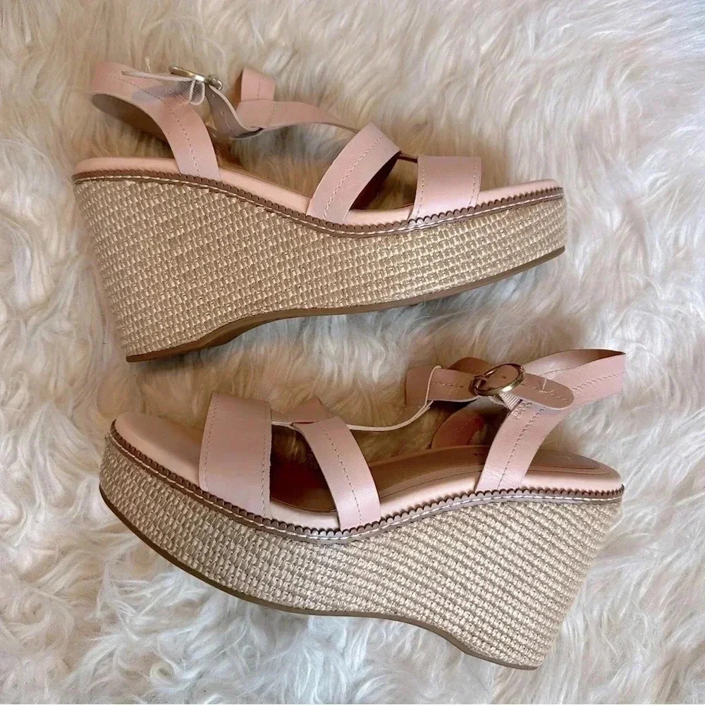 NWOB Cole Haan Womens Cloudfeel All Day 75 Faux Leather Peep Toe Wedge Sandals